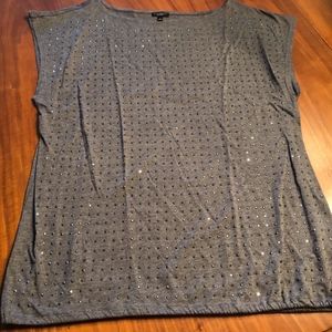 Talbots L Sleeveless Beaded Front Top Gray Black